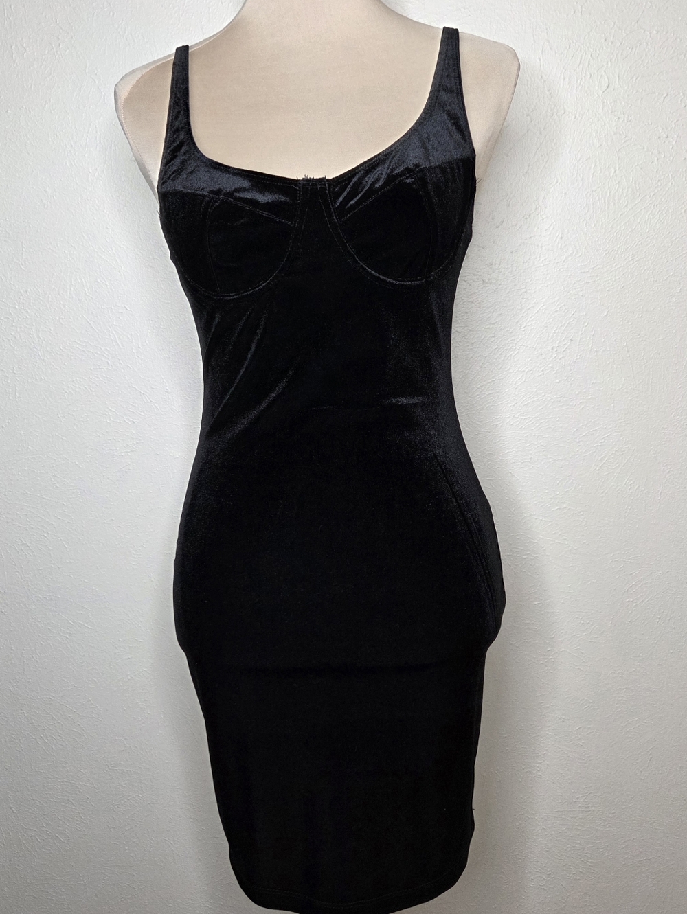 Tic Toc Black Velvet Bodycon Dress Bustier Mini Stretch Y2K Club Goth M